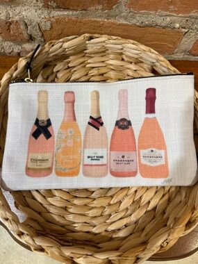 Champagne Bottle Print Canvas Pouch - Peach & Blush